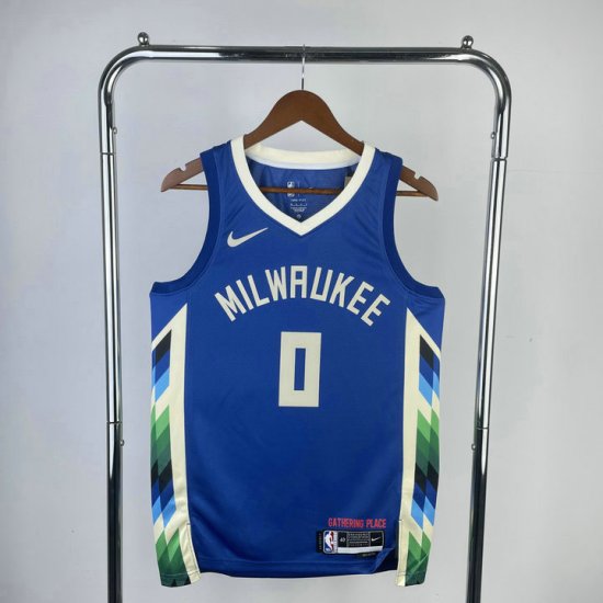 Maillot de Basket #0 Lillard Bucks 22-23 city Bleu Imprimé